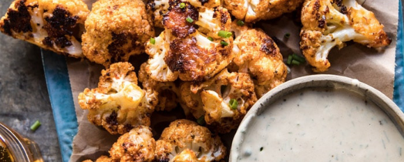 Spicy Cauliflower Cheese Bites with Tahini Ranch