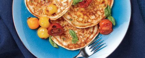 Ricotta-Basil Pancakes with Blistered Tomatoes