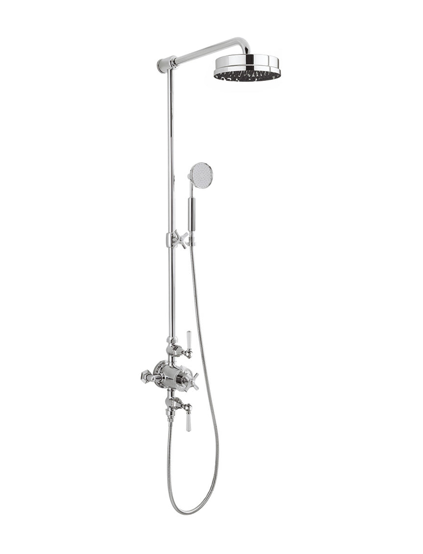 Waldorf White Lever Thermostatic Shower Set with 8” Rain Head & Handset on Slider