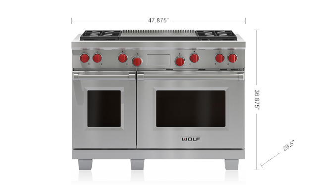 WOLF DF484DG 48" DUAL FUEL RANGE - 4 BURNERS AND INFRARED DUAL GRIDDLE